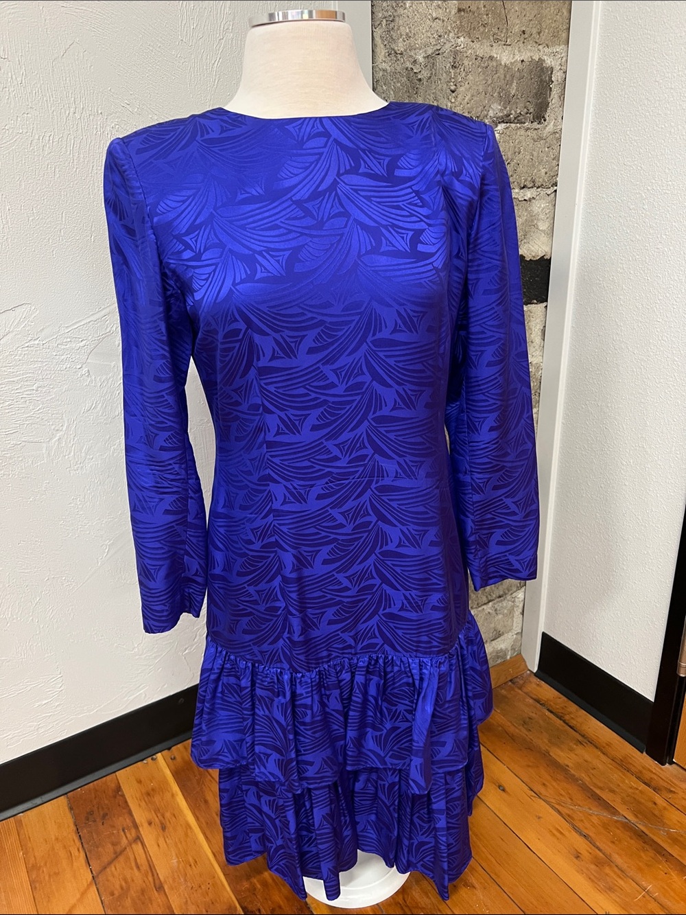 VTG Liz Claiborne Royal Blue Drop Waist Tiered Ruffle Silk Mini Dress Size 8P